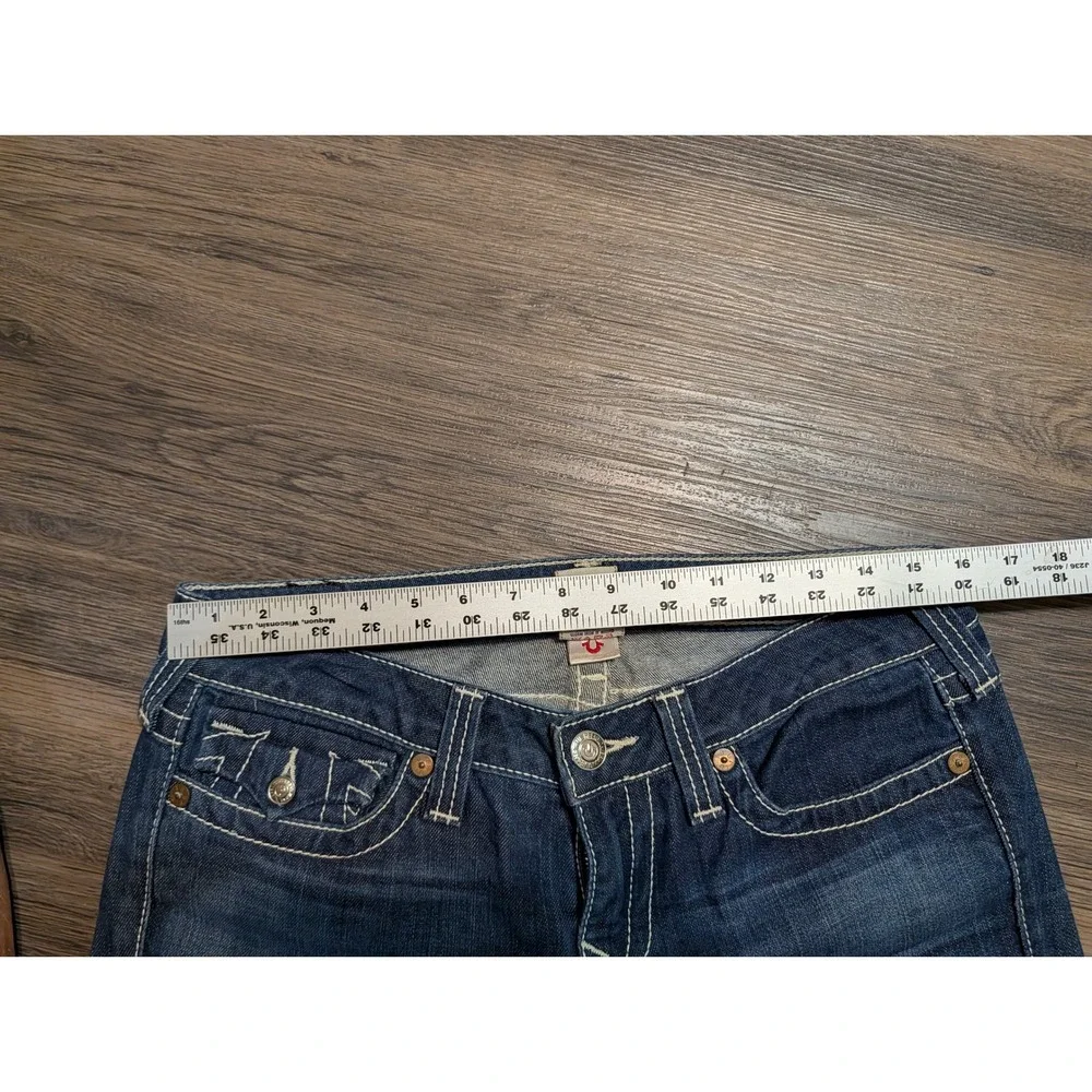 True Religion Billy Bootcut Jeans Mens 31 Dark Wash White Thick Stitch USA